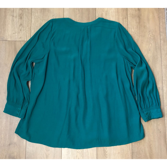 Terra Sky Blouse Size 2XL Green Pleated Peasant Top Boho Cottage Garden Flowy - Picture 2 of 8